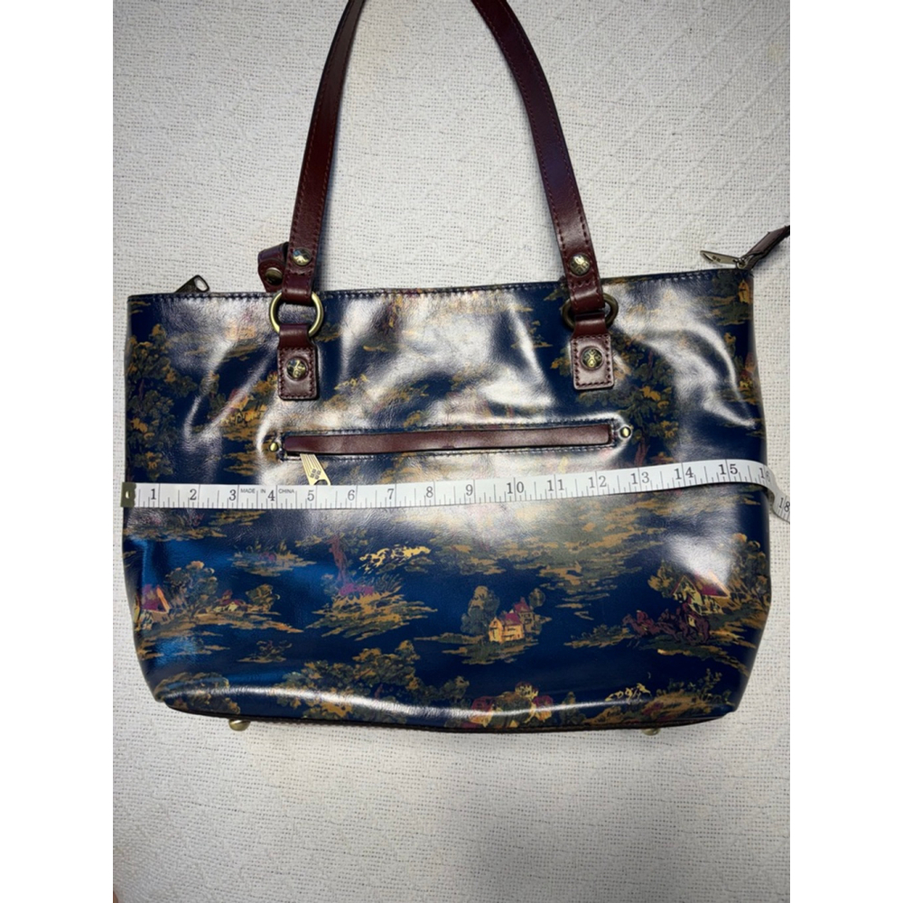 Patricia Nash Navy Tote with Brown Leather Handles and Scenic Gold & Pink Print - Picture 6 of 15